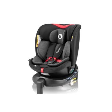 Scaun auto, Lionelo, i-Size Navy, 0-36 Kg, 40-150 cm, Cu isofix si picior de fixare, Protectie laterala, Rotire 360 grade, Ajustare spatar in 4 pozitii, Tetiera reglabila in 11 trepte, Conform cu R129, Negru/Rosu